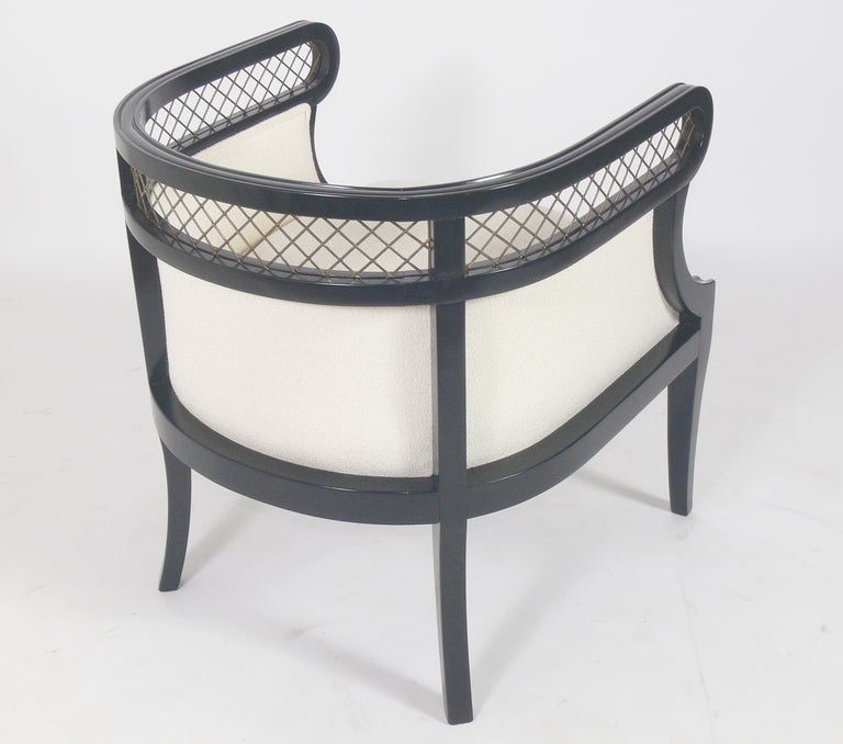 Mid-20th Century Pair of 1940's Tub Chairs with Brass Lattice Backs