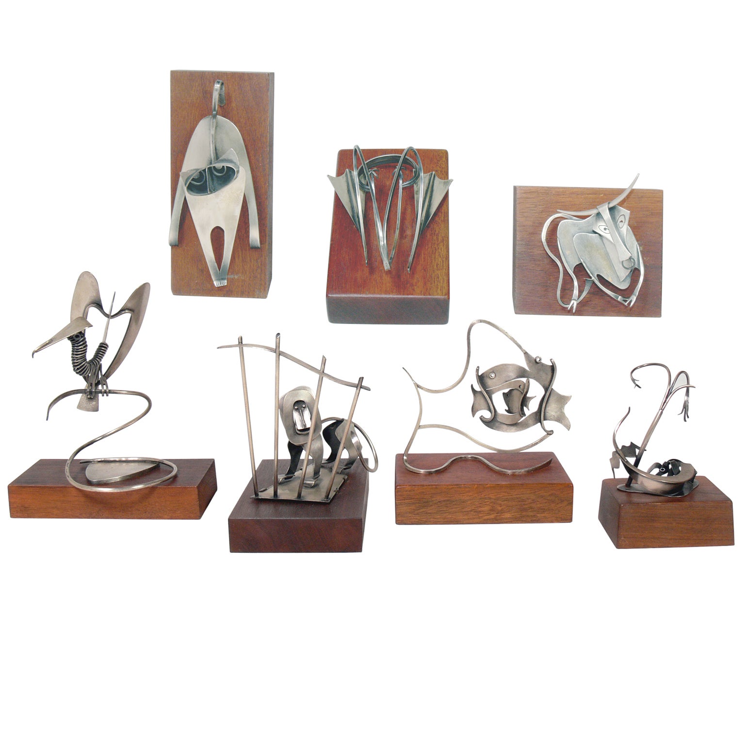 Group of Unique Sterling Silver Sculptures by Paul Lobel