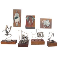 Vintage Group of Unique Sterling Silver Sculptures by Paul Lobel