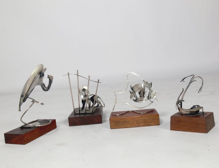 Group of Unique Sterling Silver Sculptures by Paul Lobel, American, circa 1940's. Paul Lobel was a Romanian born American industrial designer and jeweler who was a strong contributor to the development of modern design in the United States. Lobel