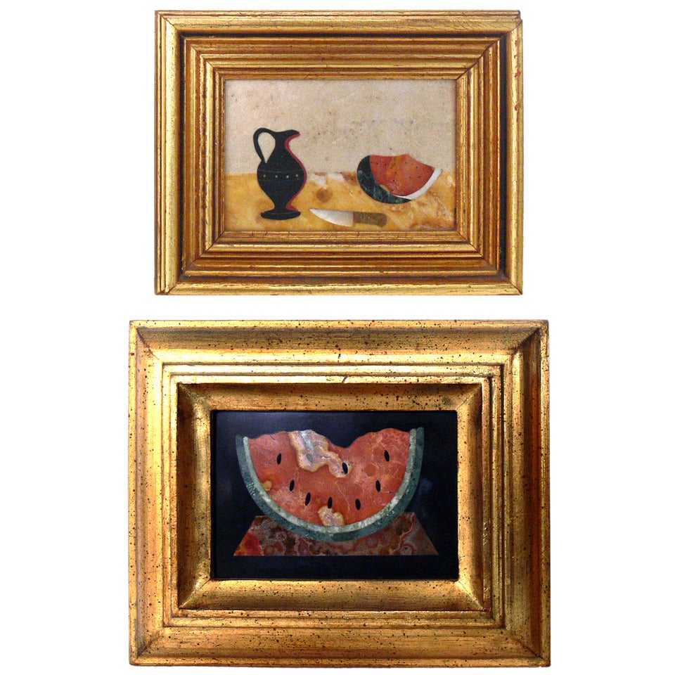Paar Wassermelonen-Pietra-Dura-Plaketten von Ugolini