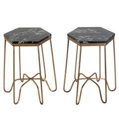 Pair of Gilt Metal and Marble Tables in the Manner of Jean Royere