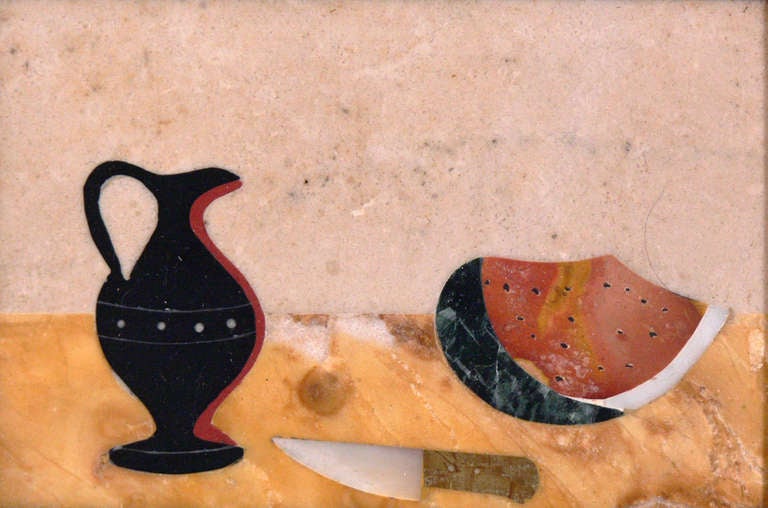 Paar Wassermelonen-Pietra-Dura-Plaketten von Ugolini (Mitte des 20. Jahrhunderts)