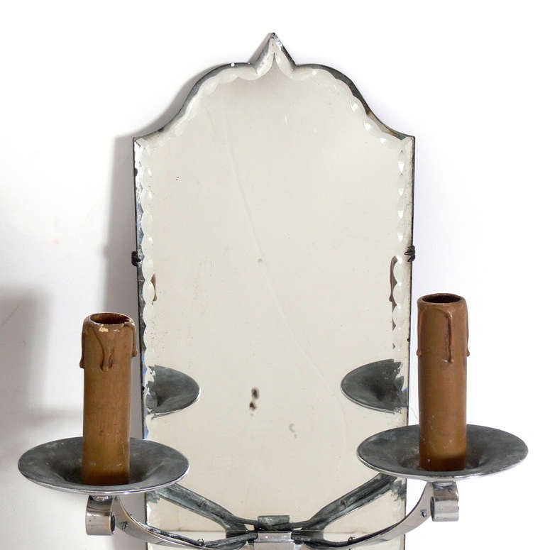 Hollywood Regency Pair of 1930's Mirrored Sconces