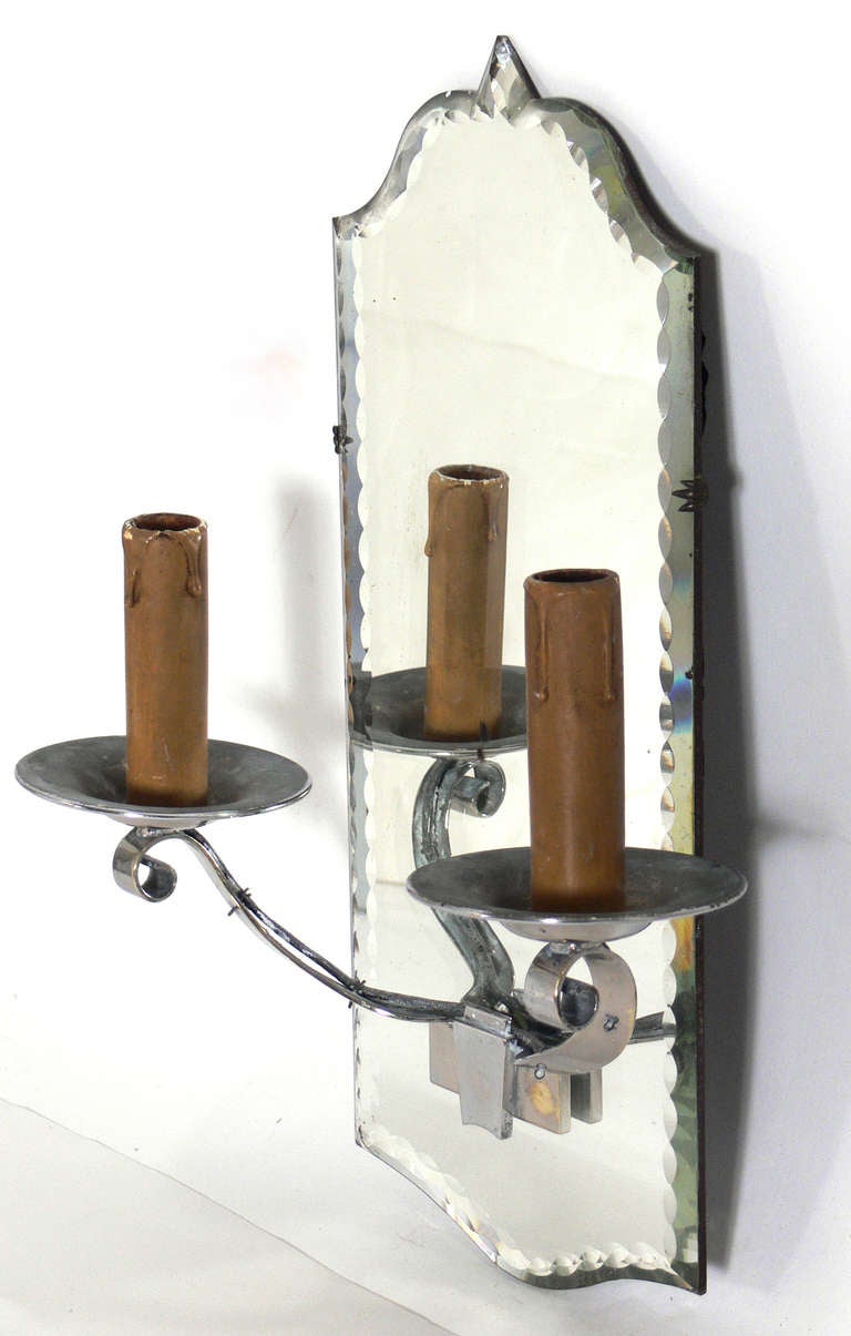 American Pair of 1930's Mirrored Sconces