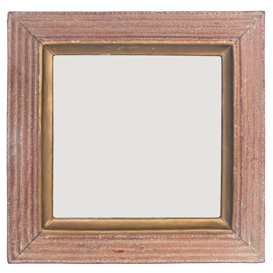 Hand Carved Square Wood Mirror circa 1930's
