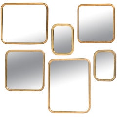 Group of Six Asian Influenced Gold Leaf Antiqued Mirrors