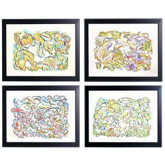 Groupe de quatre peintures en couleur modernes et vibrantes de Betsy Friedman