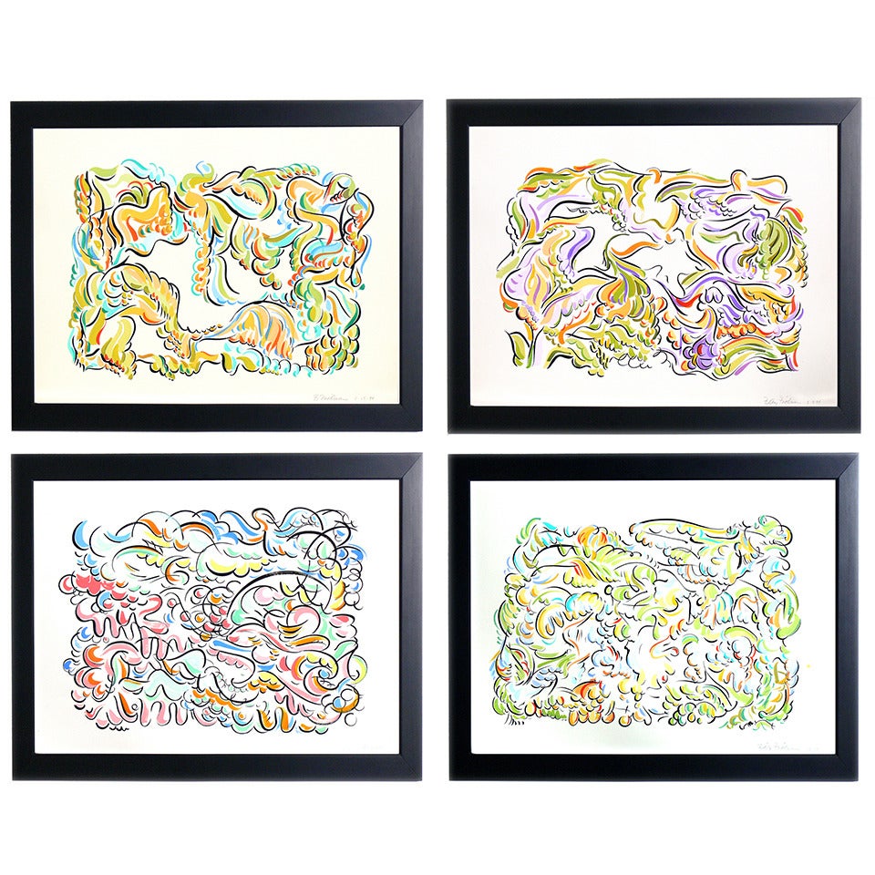Group of Four Vibrant Modern Color Paintings by Betsy Friedman For Sale