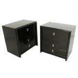 Pair of Paul Frankl Nightstands - Black Lacquer & Nickel Hardware