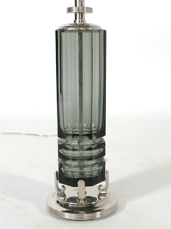 Table Lamp in Charcoal Grey Glass and Nickel