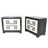 Pair of Ebony and Ivory Lacquered Greek Key Chests
