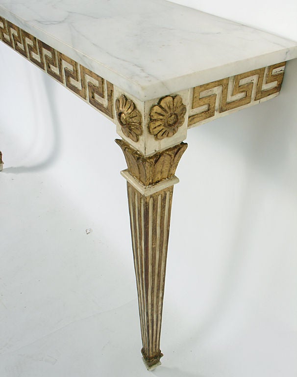 Italian Marble Top Console Table with Gilt Greek Key Decoration