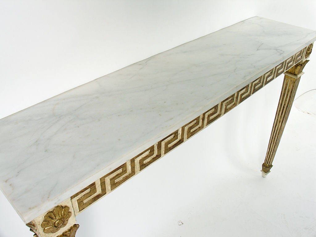 Mid-20th Century Marble Top Console Table with Gilt Greek Key Decoration