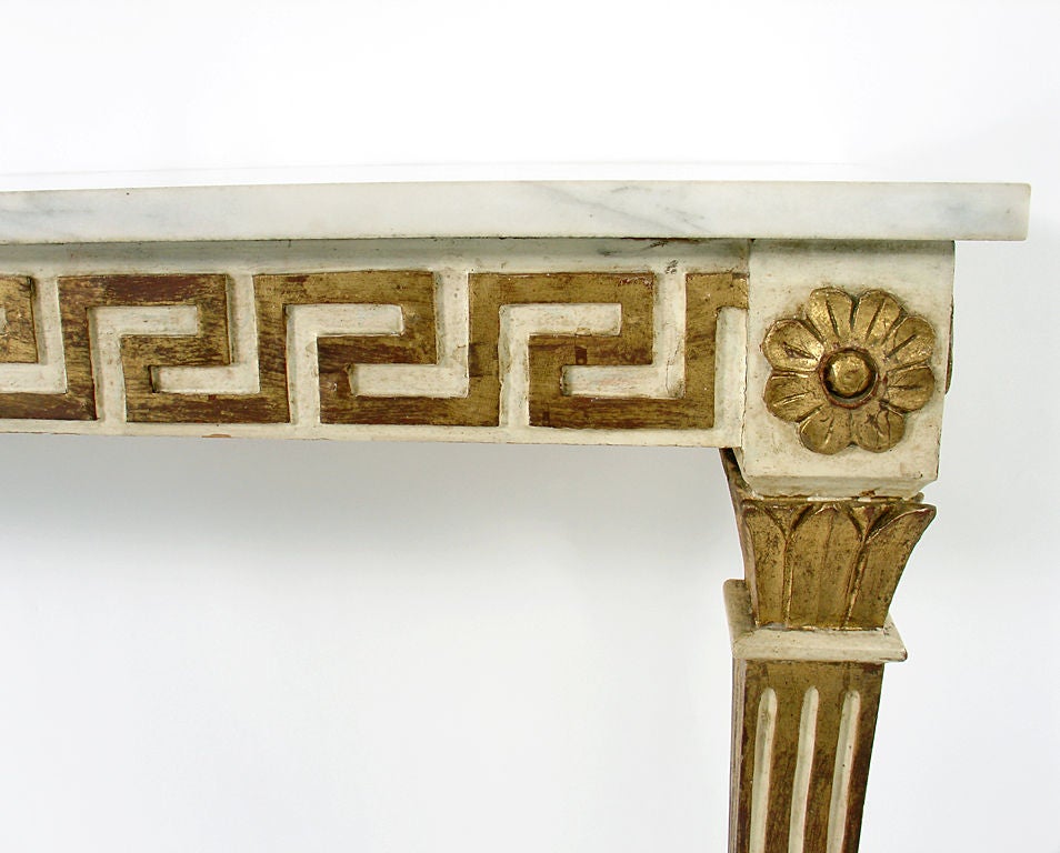 Giltwood Marble Top Console Table with Gilt Greek Key Decoration
