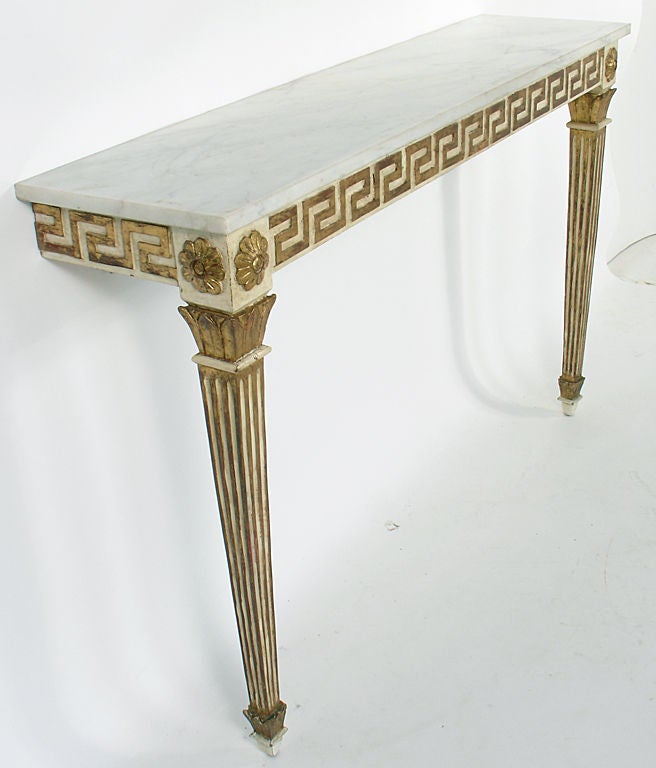 Marble Top Console Table with Gilt Greek Key Decoration 2
