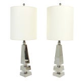 Pair of Nickel Obelisk Lamps by Gilbert Rohde