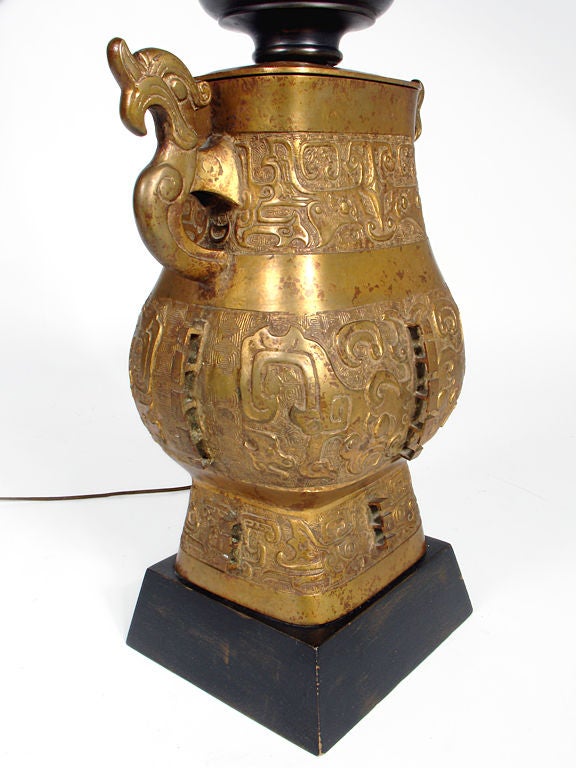 American Large Scale Asian Form Bronze Lamp