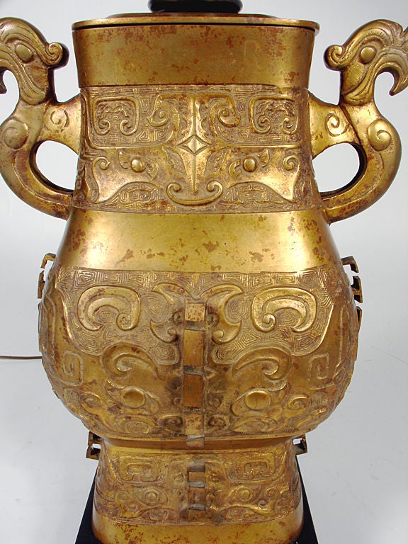 Mid-20th Century Large Scale Asian Form Bronze Lamp