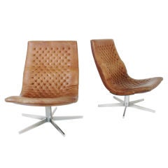 Vintage Pair of Danish Leather Lounge Chairs