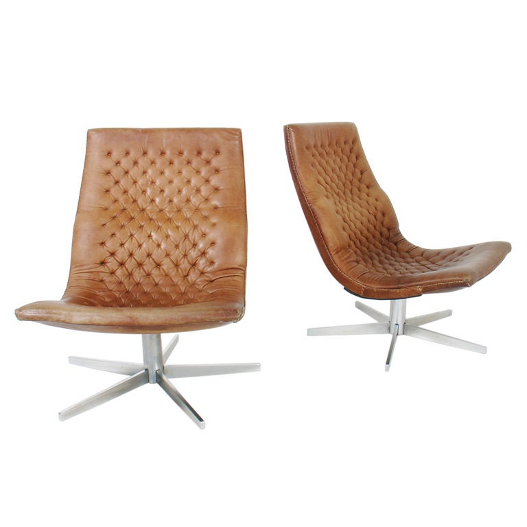 Pair of Danish Leather Lounge Chairs