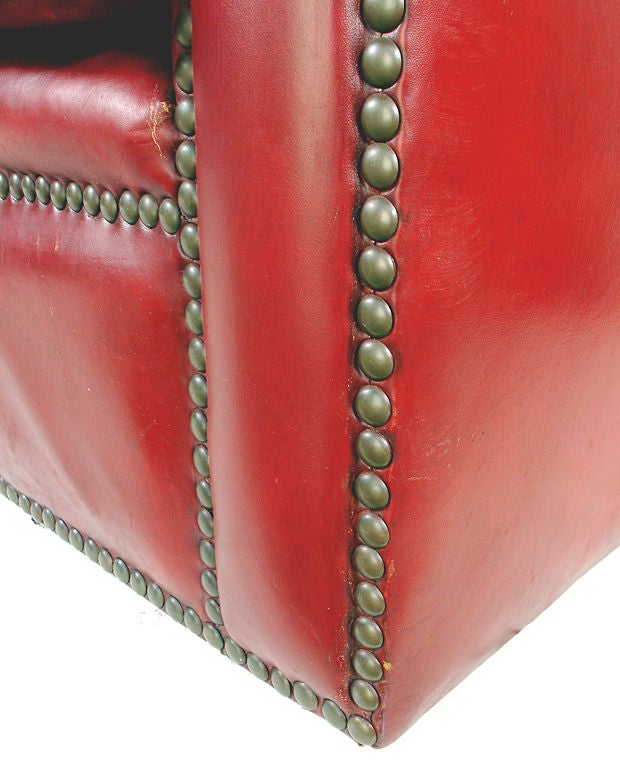 1940's Oxblood Red Leather Sofa with Brass Nailheads 1