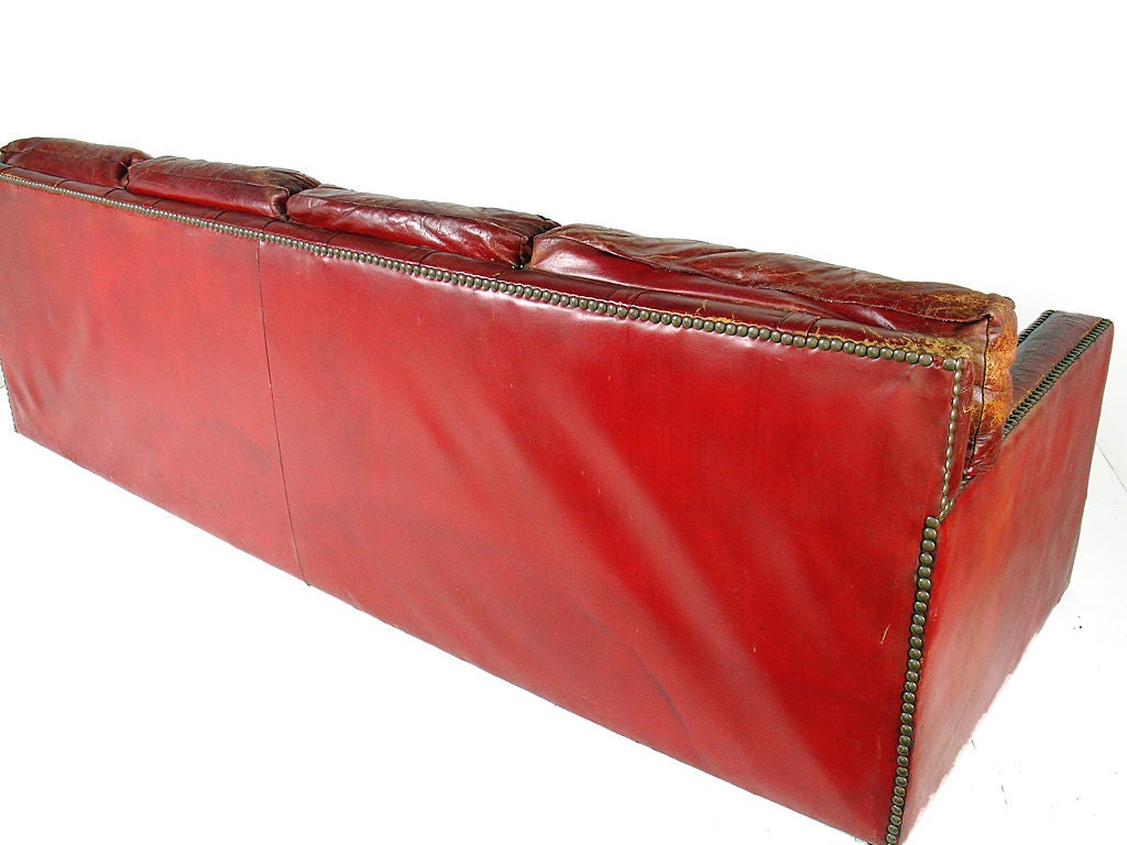 1940's Oxblood Red Leather Sofa with Brass Nailheads 2