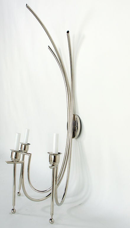 American Pair of Large Scale Nickel Plated Sconces circa 1940's