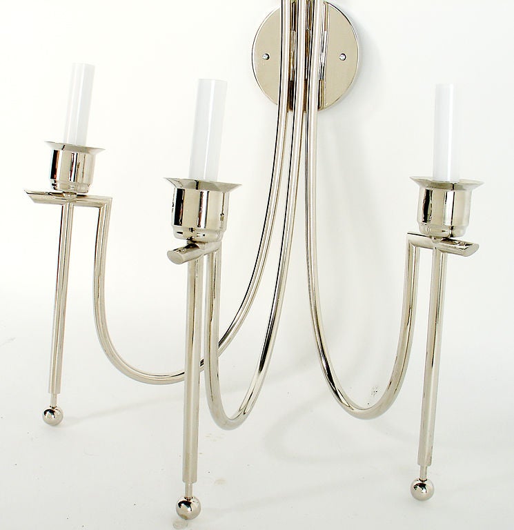 Mid-20th Century Pair of Large Scale Nickel Plated Sconces circa 1940's