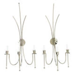 Pair of Large Scale Nickel Plated Sconces circa 1940's 7