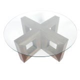 Sculptural X Base Coffee Table in Distressed Deep Red Finish