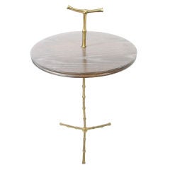 Brass Bamboo Form Side Table With Cerused Oak Top Brass Bamboo Form Side Table With Cerused Oak Top