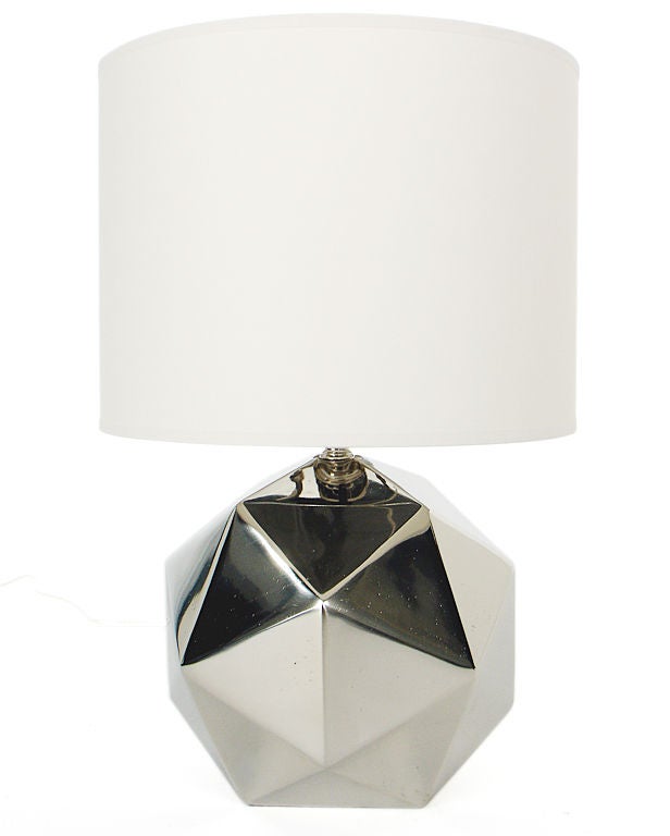 Sculptural Nickel Plated Lamps, influenced by Buckminster Fuller's Geodesic Domes, circa 1960's. The lamps measure 18