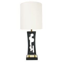 Sculptural Modernist Lamp in Black Lacquer and Brass