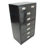 Tall Asian Inspired Black Lacquer Chest by Michael Taylor