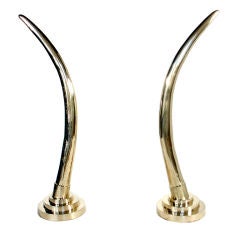 Vintage Incredible Pair of Large Scale Brass Tusks