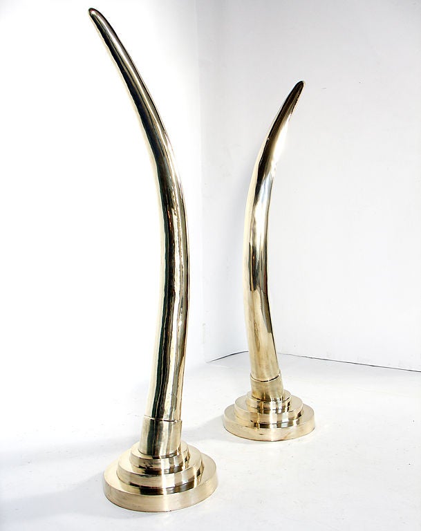 Incredible Pair of Large Scale Brass Tusks