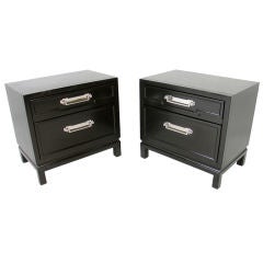 Pair of Ebonized Nightstands or End Tables with Nickel Hardware
