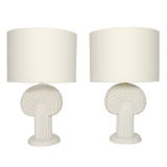 Pair of Sculptural White Ceramic Lamps 9