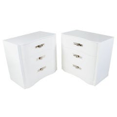 Vintage Pair of Grosfeld House Chests White Lacquer with Nickel Hardware