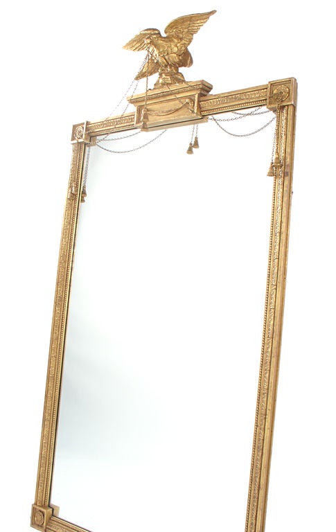 Large Gilt Eagle Crested Mirror with Great Patina - circa 1940's