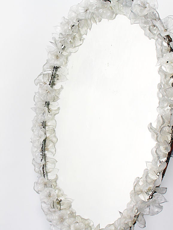 Glamorous Mirror Encircled with Murano Glass Flowers