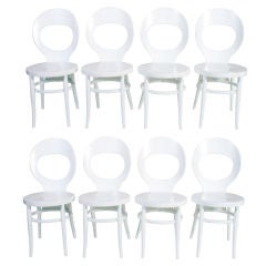 Sculptural Bentwood Dining Chairs in White Lacquer