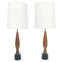 Pair of Sculptural Wood and Nickel Plated Lamps by Laurel 9