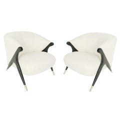 Retro Pair of Sculptural Modernist Lounge Chairs by Karpen