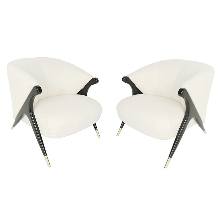 Pair of Sculptural Modernist Lounge Chairs by Karpen