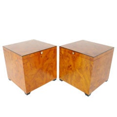 Pair of Italian Olive Burl Cube Tables - Open For Storage