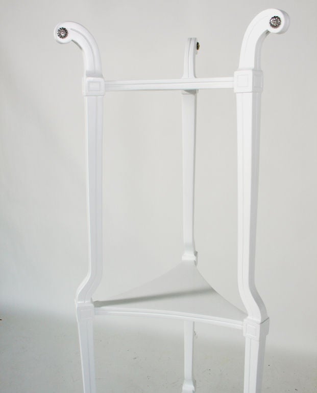 American Elegant White Lacquered Plant Stand with Nickel Hardware