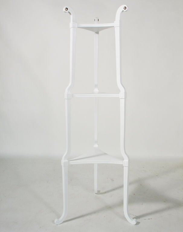 Elegant White Lacquered Plant Stand with Nickel Hardware 2