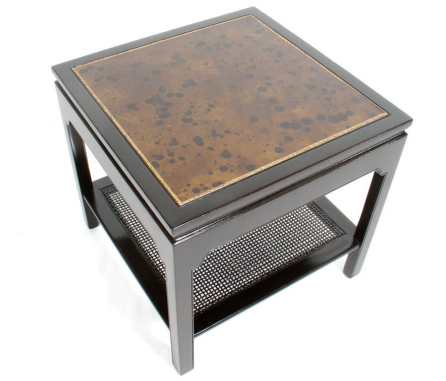 Pair of Kittinger Tables with Faux Tortoise Leather Tops